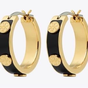 Tory Burch Gold and Black Hoop Earrings
